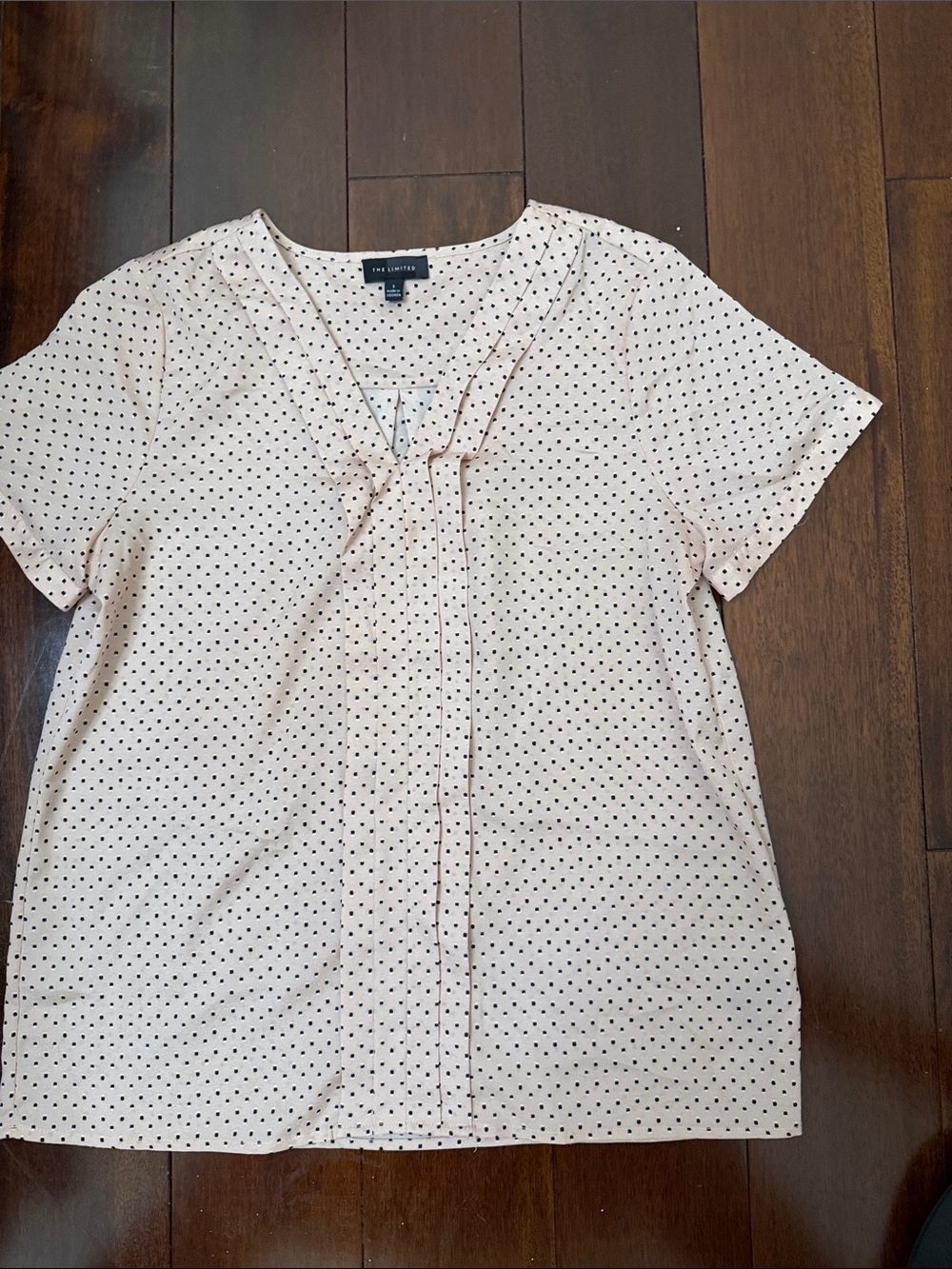 The Limited Blush Polka Dot Short Sleeve V-Neck Blouse